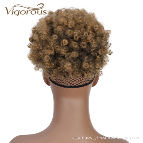 Vigorous New Design Best Selling Short Fluffy Elastic Hairpiece With Bangs Kinky Curly For Black Women Synthetic Afro Hair Bun
